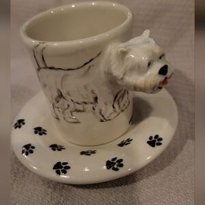Blue Witch Ceramic West Highland White Terrier 3D Dog Mug with Paw Print Saucer